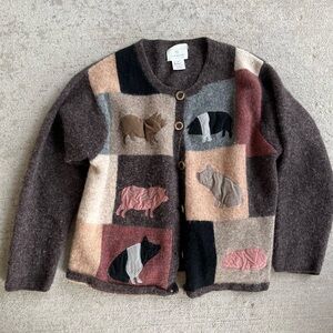Vintage 90s Susan Bristol hog pig wool sweater cardigan rare one of a kind